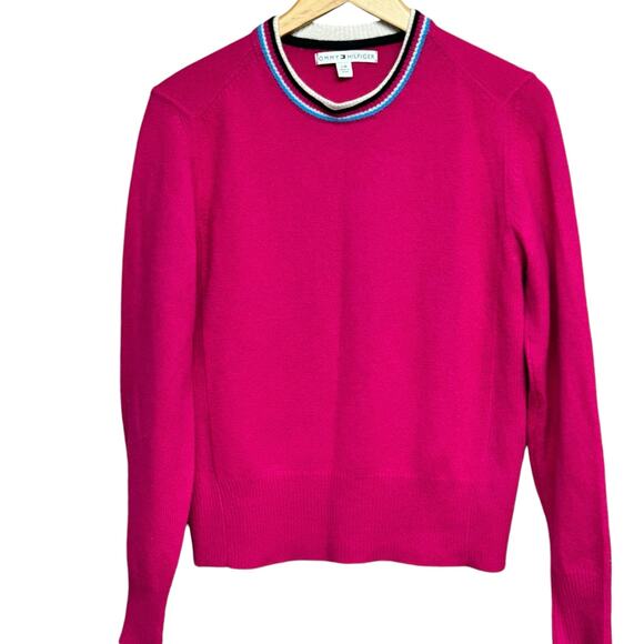 Tommy Hilfiger 90s Woman’s Wool/Angora Crew Neck Pink Sweater Size Large - Picture 1 of 9